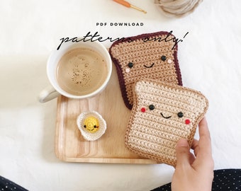 Crochet Bread Coin Purse Pattern with Fried Egg Keychain (PDF Pattern)