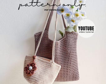 Fourre-tout & Mini Market Patron PDF au crochet | Tutoriel YouTube | Sac pour débutant