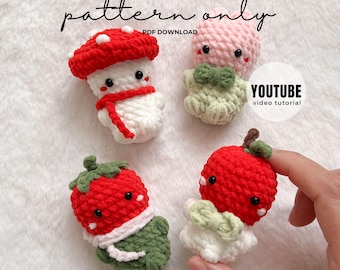 Patrón de ganchillo en PDF / Videotutorial para minijardín (champiñones, tulipanes, manzanas y tomates)