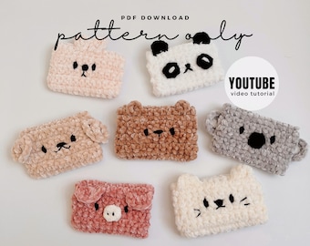 YOUTUBE + Pdf. Pattern Animal Pouch, Bag, Purse, Crochet pattern, Video tutorial DIY