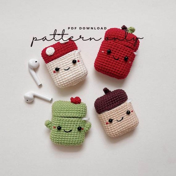 Crochet Airpods Case Pattern | Cute Plants, Mushroom, Apple (PDF