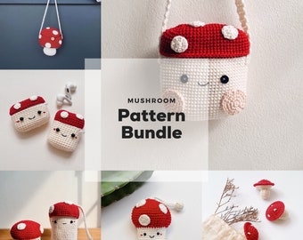 BUNDLE Mushroom Crochet, Pattern Tutorial - Instant PDF Download