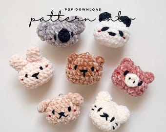 Crochet Animal Ball Keychain Pattern, Bear, Rabbit, Cat, Dog (PDF Pattern)