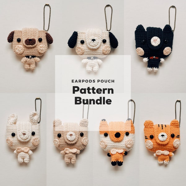 BUNDLE EarPods Pouch Cute Animals, AirPods 1/2, AirPods Pro, Crochet Pattern, Tutorial PDF file