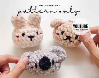 YOUTUBE + Pdf. Pattern Rabbit, Dog, and Koala Keychain, Crochet pattern, Video tutorial DIY