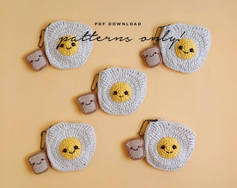 Crochet Fried Egg Coin Purse Pattern with Bread Keychain (PDF Pattern)