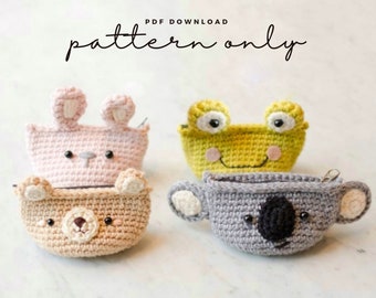 Crochet Animal Coin Purse Pattern, Bear Rabbit Frog Koala Duck (PDF Pattern)