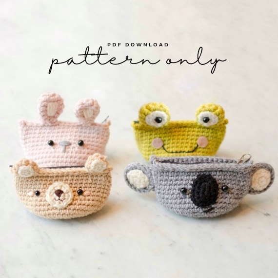 Crochet Animal Coin Purse Pattern, Bear Rabbit Frog Koala Duck (PDF Pattern)