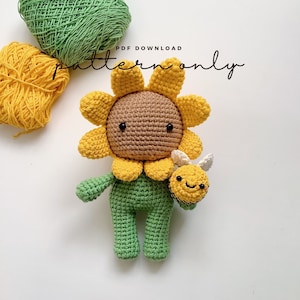 Pdf Patterns The Sunflower and The Bee, Amigurumi pattern, Crochet pattern, Dolls pattern.