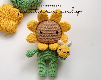 Pdf Patterns The Sunflower and The Bee, Amigurumi pattern, Crochet pattern, Dolls pattern.