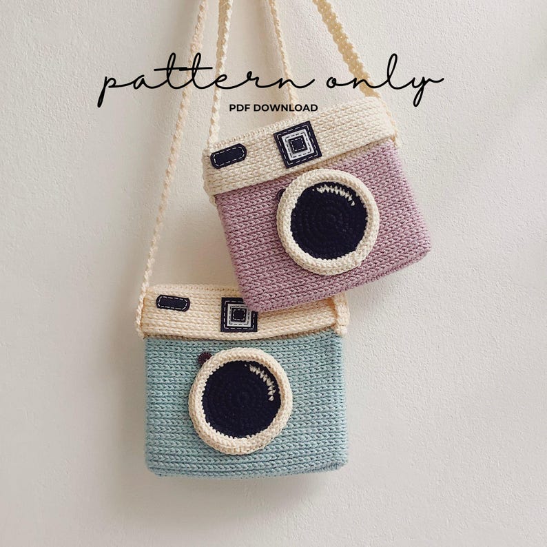 Camera Crochet Bag Pattern PDF, Lomo Style Mini Purse, Small Crossbody Bag image 1