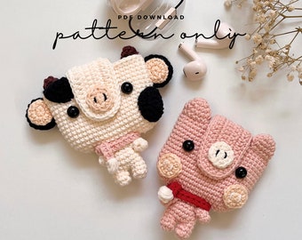 Cow and Pig Crochet EarPods Pouch Pattern | AirPods 1/2 and Pro (PDF Pattern)