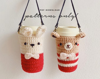 Patron de manche café au crochet - Tutoriel porte-boisson lapin et ours PDF