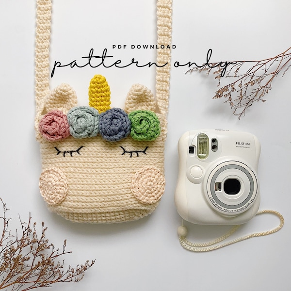 Patrón Pdf Crochet Funda Fuji Instax / Unicornio / para cámara mini 90, 70, 40, 11, 25, 9, 8, polaroid