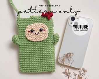 VIDEO + Pdf. Pattern Cactus Cellphone Pouch, Bag pattern, Crochet pattern, Video tutorial DIY