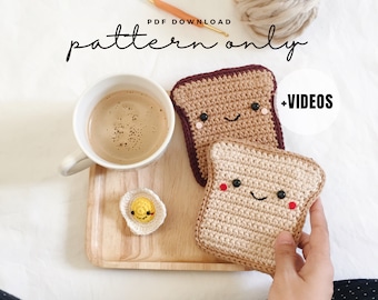 VIDEO + Pdf. Pattern Bread Coin Purse with Fried Egg Keychain, Coin purse and keychain pattern, Crochet pattern, tutorial PDF file