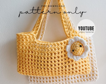 Crochet Mesh Bag with Daisy Keychain Pattern, Video Tutorial (PDF Pattern)