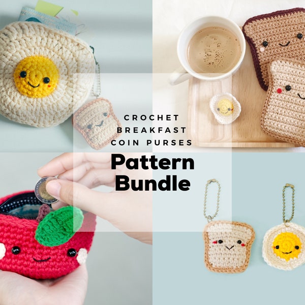 BUNDLE Crochet Pattern Breakfast Coin Purse , Bag pattern, Crochet pattern, tutorial PDF file