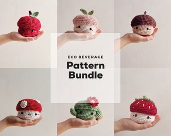 Crochet Plant Cozy Pattern Bundle, Apple, Mushroom, Strawberry (PDF Pattern)