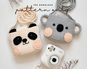 Pdf Pattern Fuji Instax Case | Koala & Panda | for mini 90, 70, 40, 11, 25, 9, 8, polaroid camera, Bag pattern, Crochet, tutorial PDF