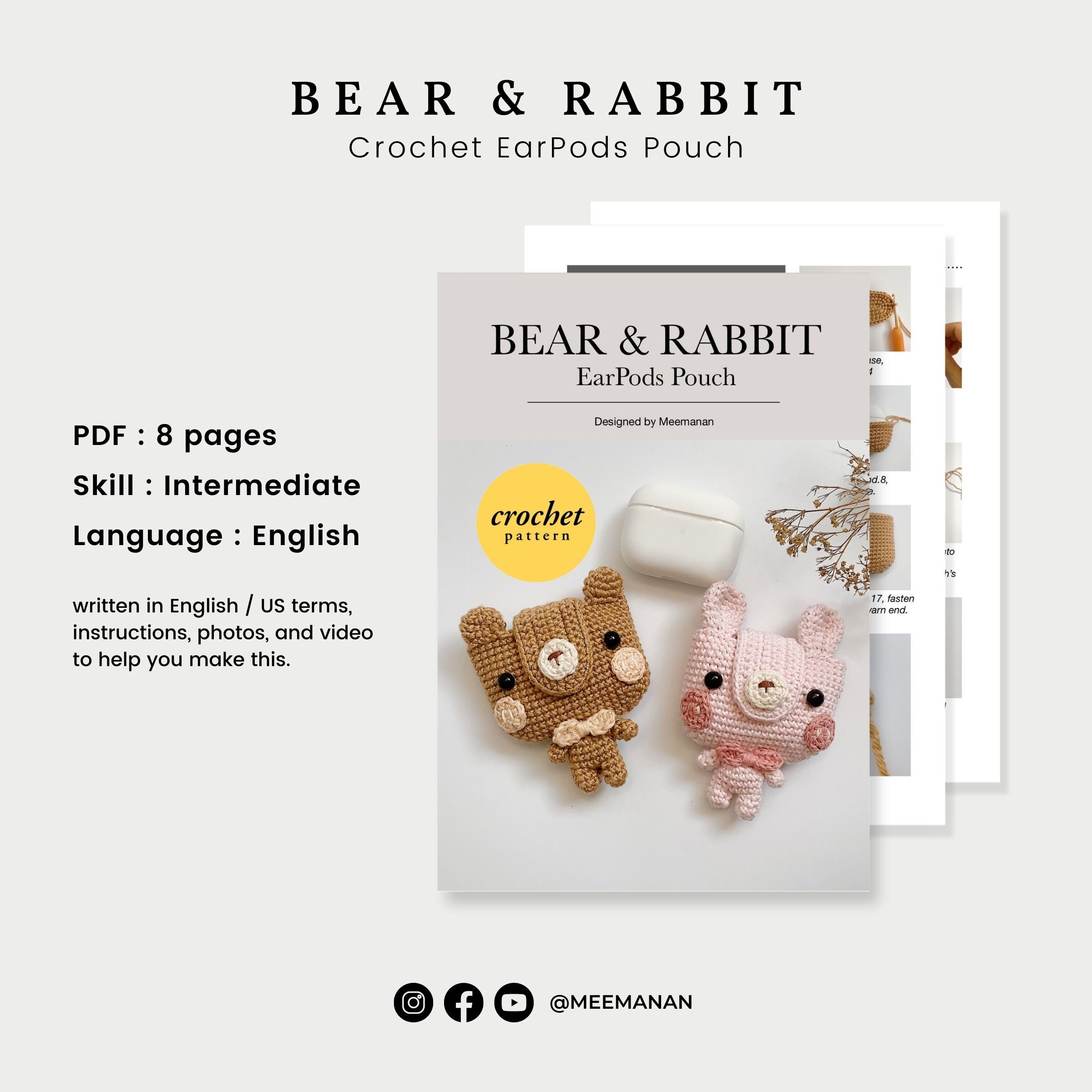 Crochet Bear & Rabbit Earpods Pouch Pattern | Airpods 1/2/pro (PDF ...