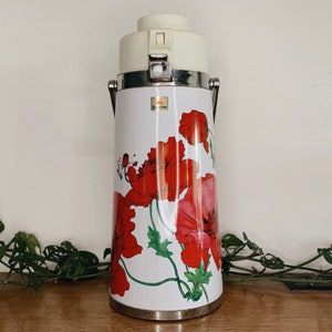Vintage King Carafe Air Pot Pump Vacuum Dispenser Hot Cold Coffee Floral  1970s