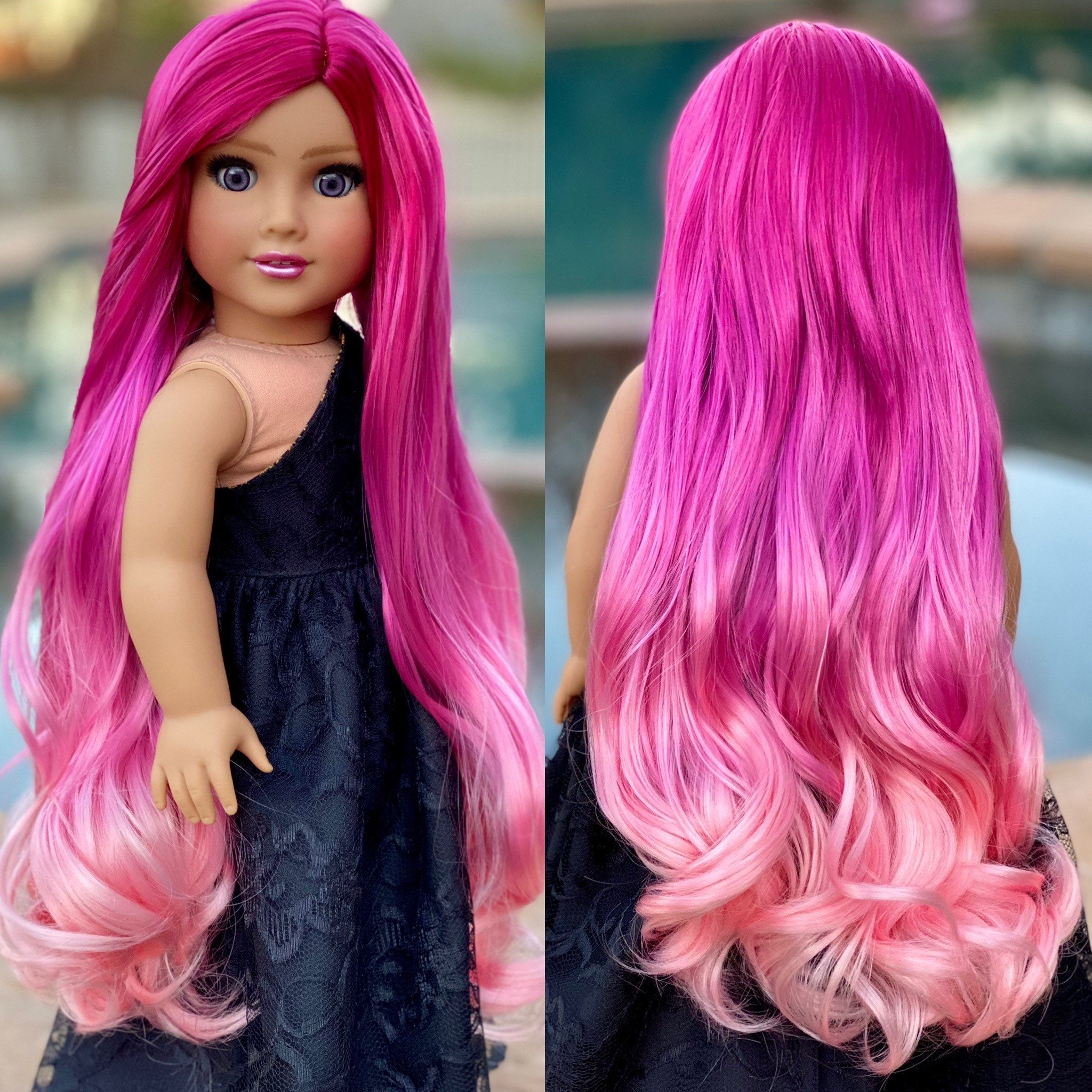 American Girl Doll Custom Wig pink Sunset Etsy