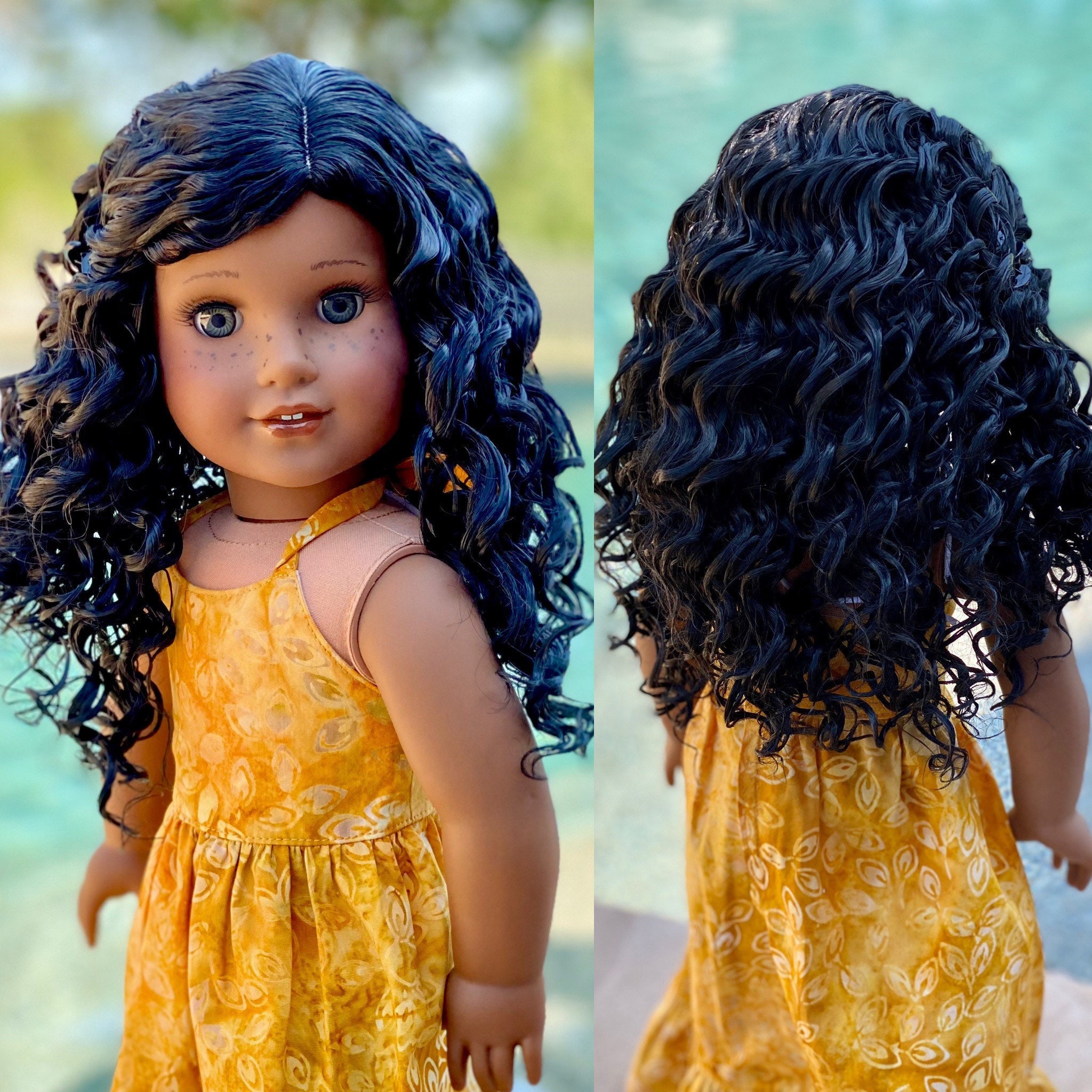 Brown Lockiges Haar Perücke Für 18 ''  Amerikanische Puppe 2 STÜCKE Gold 