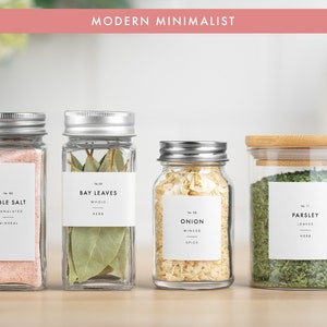 Modern Minimalist Spice Jar Labels, Waterproof, Custom Options, USA Made