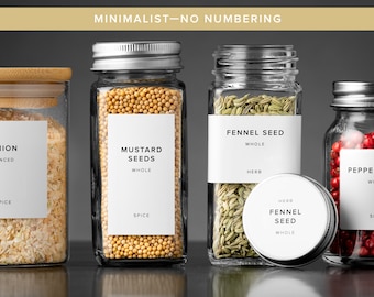 Minimalist - No Number - Waterproof Spice Jar Labels, Custom Options, Made in USA
