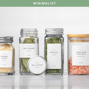 Spice Jar Labels for Spices, Herbs & Seasonings. Water and Oil-Resistant. Standard and Custom Options. Minimalist Lind Collection. USA Made