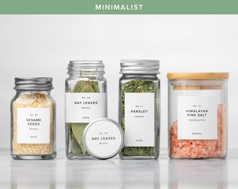 Spice Jar Labels for Spices, Herbs & Seasonings. Water and Oil-Resistant. Standard and Custom Options. Minimalist Lind Collection. USA Made