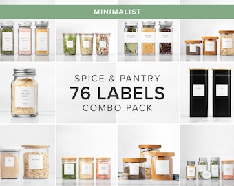 Minimalist Spice & Pantry Label Set, 76 Waterproof Labels, Made in USA