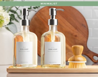 Minimalist Soap Dispenser Labels, Shampoo & Conditioner Labels, Waterproof Apothecary Bottle Labels, Bathroom Organization, Made in USA