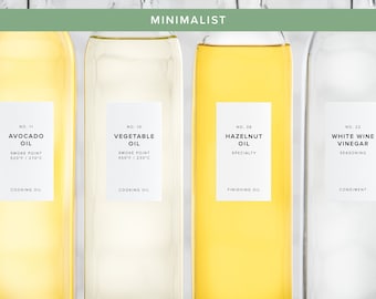 Minimalistische olie- en azijnlabels: waterdichte voorraadkastlabels, aangepaste opties - Made in USA