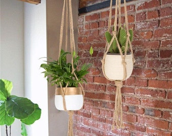 Handgemaakt in Groot-Brittannië Macrame plantenhanger bloempothouder hangend jute touw