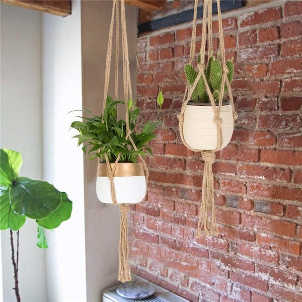 Hand Made in UK Macrame Plant Hanger Flower Pot Holder Hanging Jute Rope