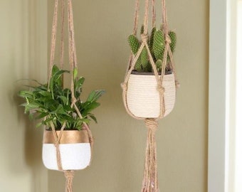 Hand Made in UK Macrame Plant Hanger Flower Pot Holder Hanging Jute Rope