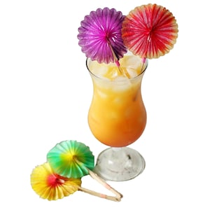 24 Sonnenblumen Cocktail Sticks Sunbursts Papier Trinkdekoration Party Tiki Retro
