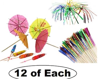 Drink Decorations Cocktail Umbrellas & Sparkle Fireworks Palm Tree sticks Party Foil Decoration Accessories Pack