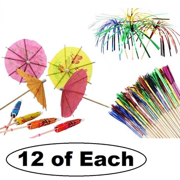 Drink Decorations Cocktail Umbrellas & Sparkle Fireworks Palm Tree sticks Party Foil Decoration Accessories Pack