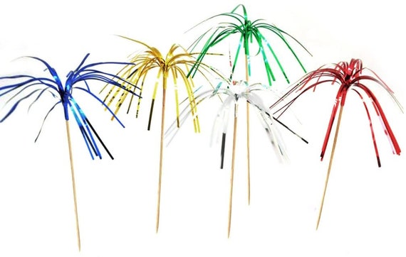24 Pk Firework foil coloured Cocktail Sticks Sparkle Palms Drink Decorations Mix
