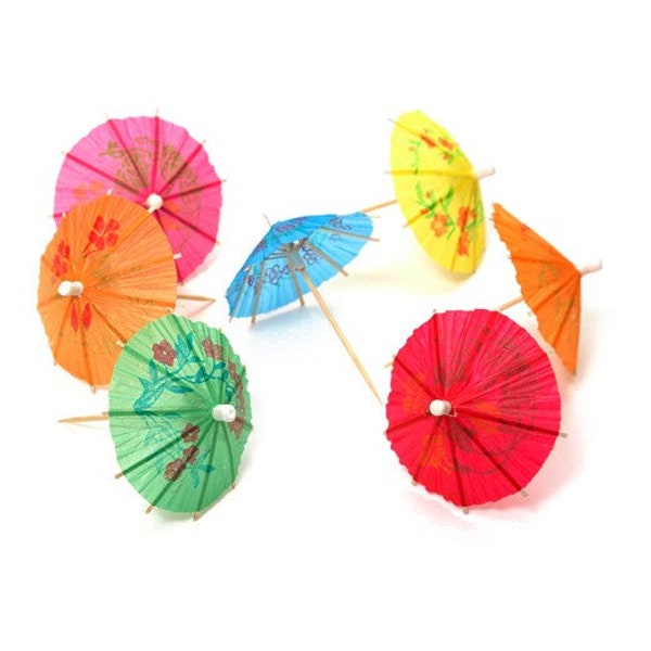 Pack of 30 Cocktail Umbrella Sticks, Paper Parasols, Cocktail Accessories, Colourful Mixed Umbrellas, Tropical Drink Toppers, Party Drinks