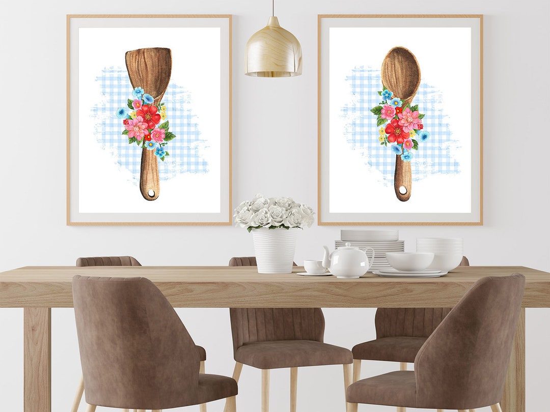 Kitchen Art Set Floral Wood Utensils 2 Piece Art Set Etsy