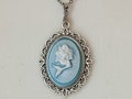 Mermaid Necklace for the Mermaid Aesthetic; White on Blue Mermaid Cameo