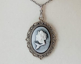 Mermaid Necklace for the Mermaid Aesthetic; White on Black Mermaid Cameo