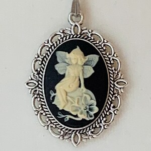 Fairy Cameo Necklace for Fairycore Aesthetic, Fairy on Clematis, Fairy Necklace