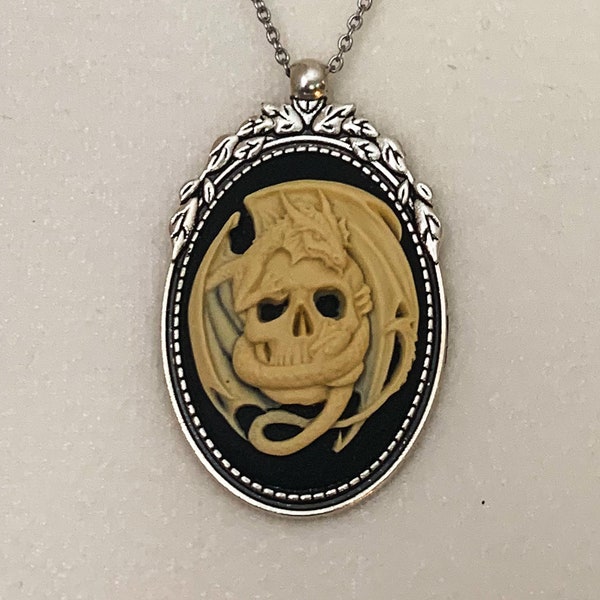 Skull and Dragon Cameo Necklace for Dragoncore Aesthetic
