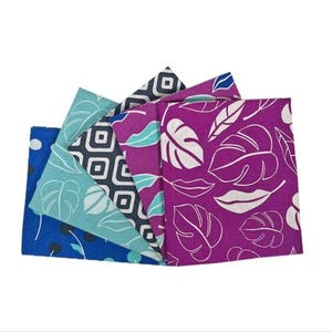 Conjunto de cuartos de grasa botánicos morados, tela 100% algodón, algodón con estampado de hojas, regalo brillante para costureras