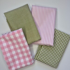 Conjunto de cuartos de grasa teñidos en hilo, conjunto de tela rosa y verde, cuadros vichy 100% algodón, material de rayas de caramelo, tela tejida, bonito regalo para costureras imagen 3